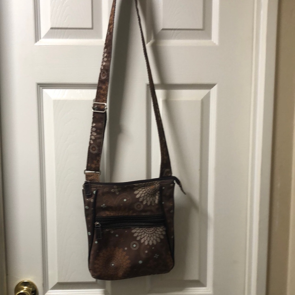 Thirty one   Brown Floral Crossbody Bag with Zipper